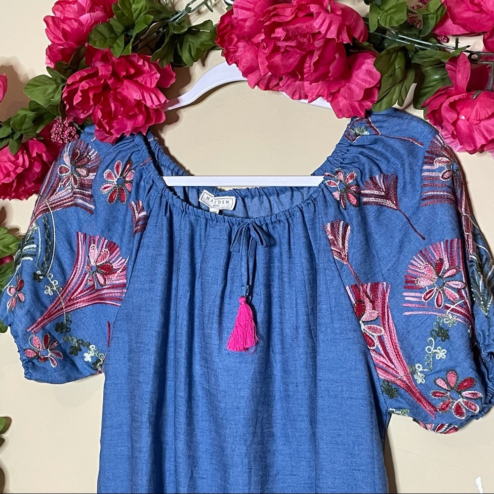 Hayden Girl Floral Embroidered Chambray Dress - Picture 5 of 16